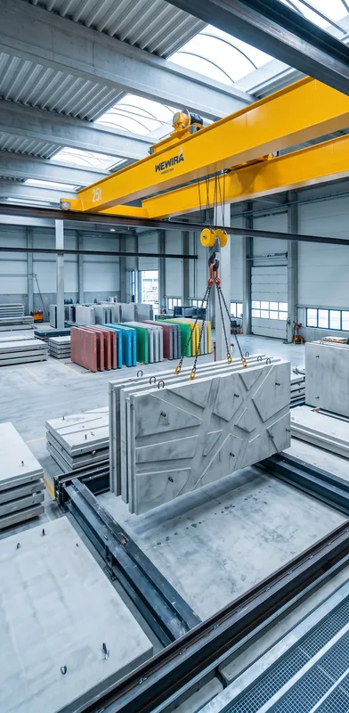 Zweiträgerlaufkran in der Betonfertigteil-Produktion